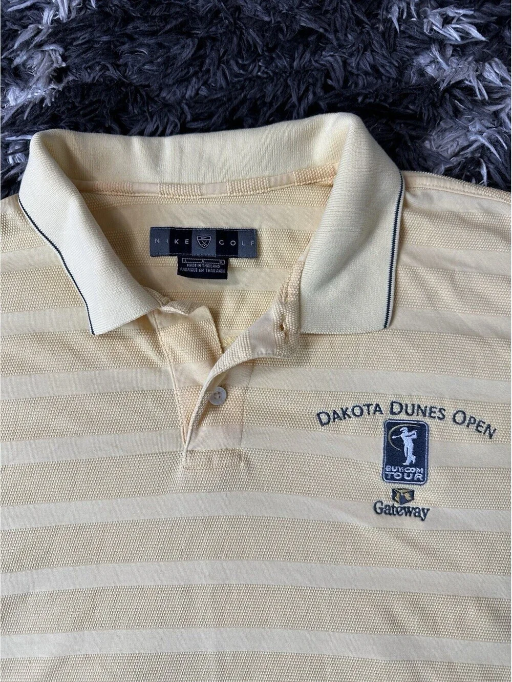 Vintage 90s Nike Golf Polo Shirt Mens Large Yellow Dakota Dunes Open Striped